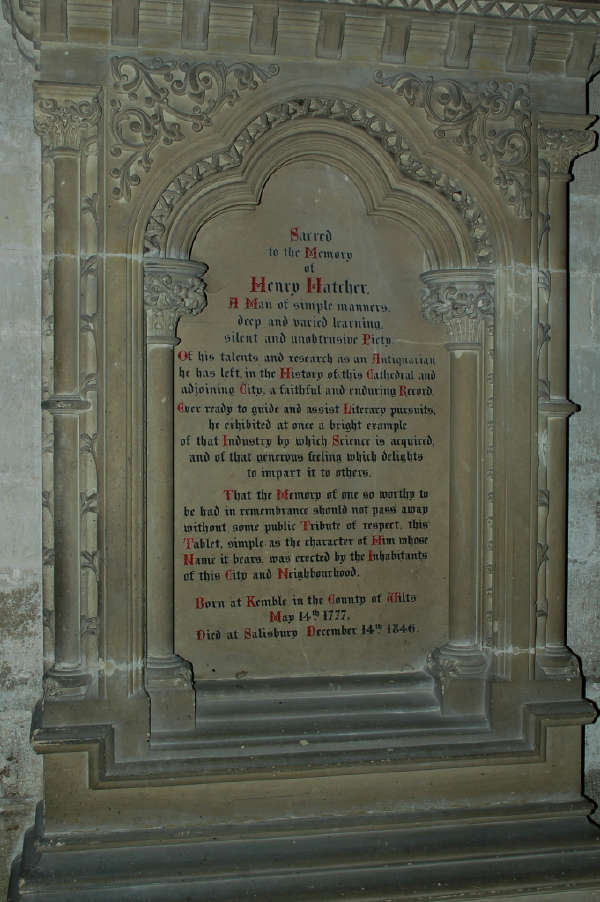 Henry Hatcher's memorial in Salisbury Cathedral